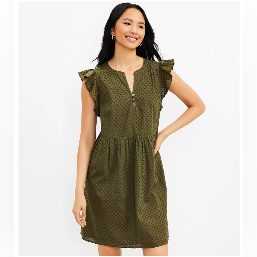 LOFT Petite Dotted Ruffle Button Dress